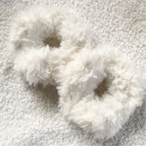 Handmade White Faux Fur Hair Scrunchies Set of 2